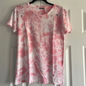 Chrldr Women’s Pink & White Tie Dye Star Cut Out T-Shirt